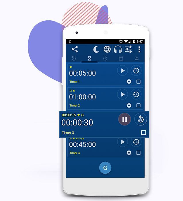 Timers in Alarm Plus Millenium Android App